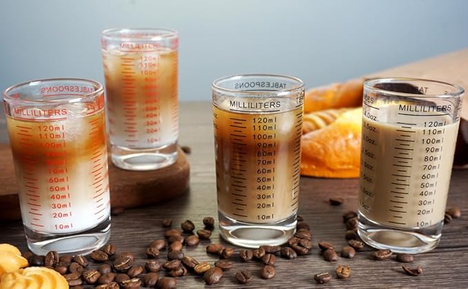 Measuring Cup 4 Ounce/120ML Shot Glass Liquid Heavy High Espresso Glass Cup (Red)