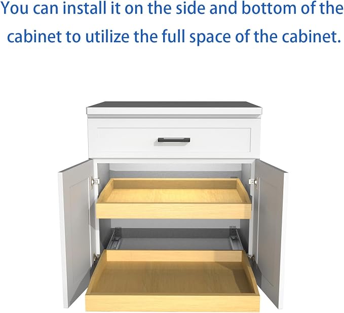 Wooden Pull out Cabinet Organizer 18" W x 21" D x 4.3" H, Heavy Duty Slide Out Drawers Pull-Out Home Organizers for Kitchen Cabinets