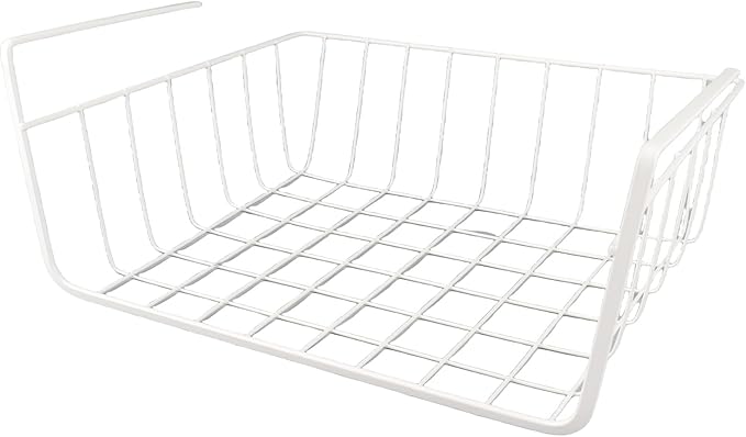 Under Shelf Basket, Metal Under Shelf Storage Hanging Wire Basket Shelves Desk Bookshelf Pantry Organizers for Kitchen Office Laundry Room Space Saving Multipurpose (M) (M)