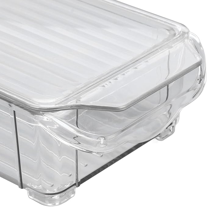 Clear Organizing Bin, Plastic Freezer Storage Containers with Lid Large Capacity Portable Bathroom Organizer Box for Pantry Kitchen Refrigerator (Narrow and short (with cover))