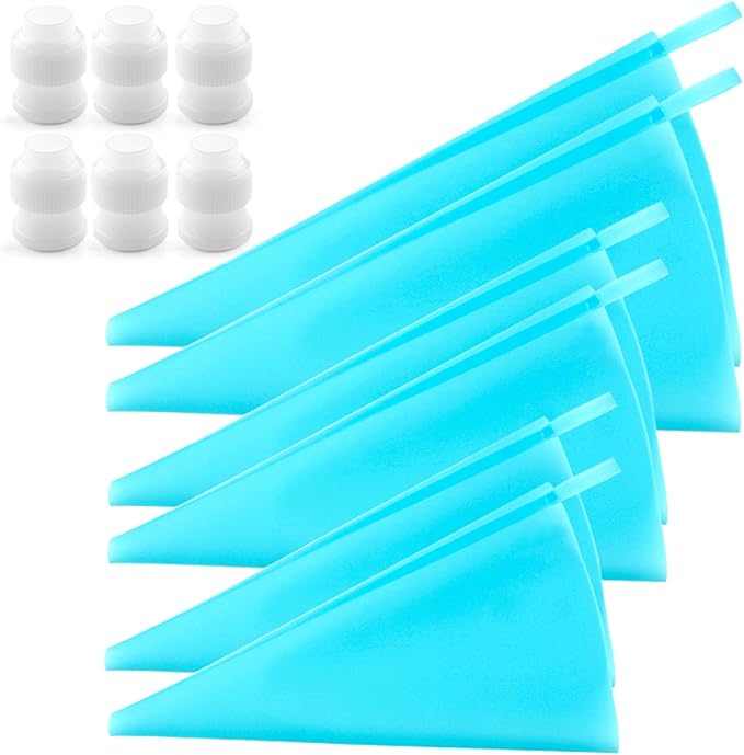 Silicone Pastry Bags, Weetiee 3 Sizes Reusable Icing Piping Bags Baking Cookie Cake Decorating Bags (12’’+14’’+16’’)- 6 Pack - Bonus 6 Icing Couplers Fit to Wilton Standard Size Tips