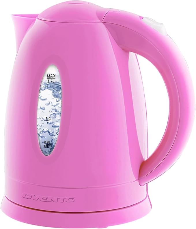 OVENTE Electric Kettle,1.7L Fast Boiling Water Heater for Coffee or Tea,BPA Free with Water Level Gauge,Auto Shut-Off,Boil-Dry Protection,Indicator Light and Removable Filter,Pink KP72P,(Pack of 12)