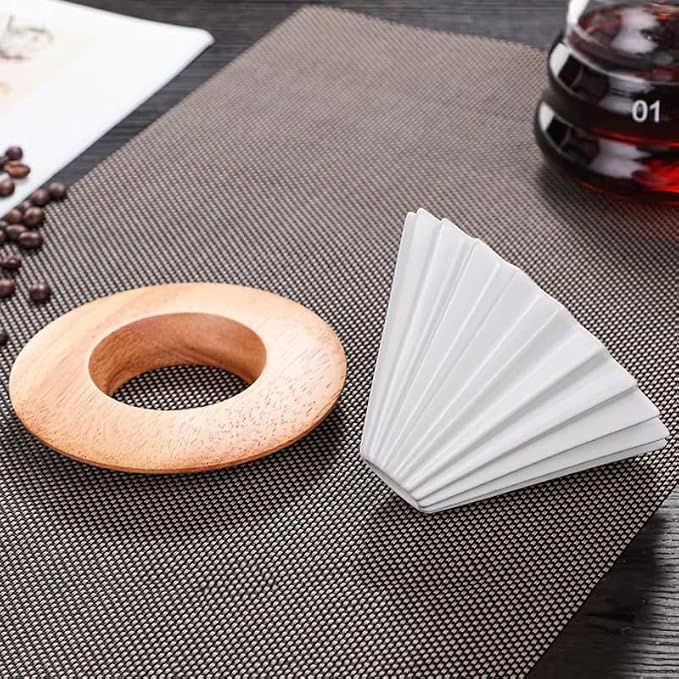 Ceramic Coffee Dripper,Pour Over Coffee Dripper with Wood Stand, Flower-shape for 1-2 Cups Slow Brewing Maker for Home Cafe,Includes Paper Filter Sheets (white)