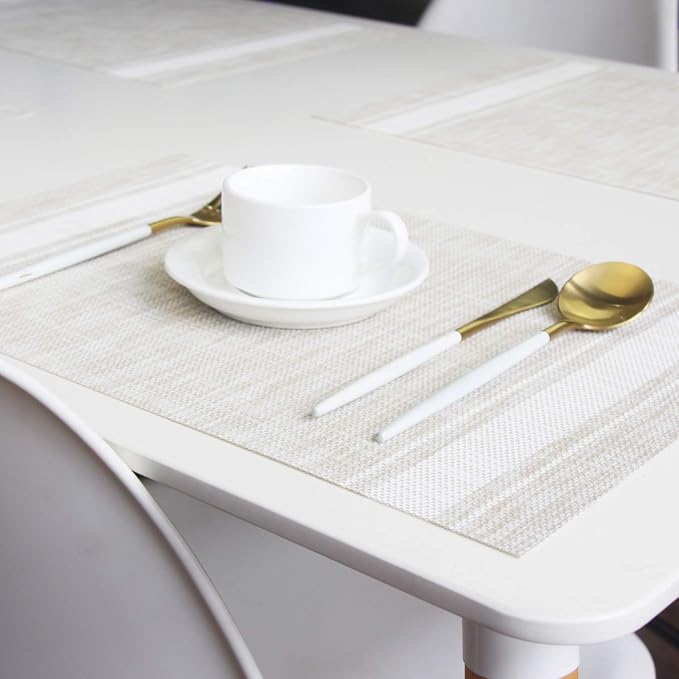 Placemats for Dining Outdoor Table Mats Washable Easy to Clean PVC Placemat (placemats Set of 6, White)