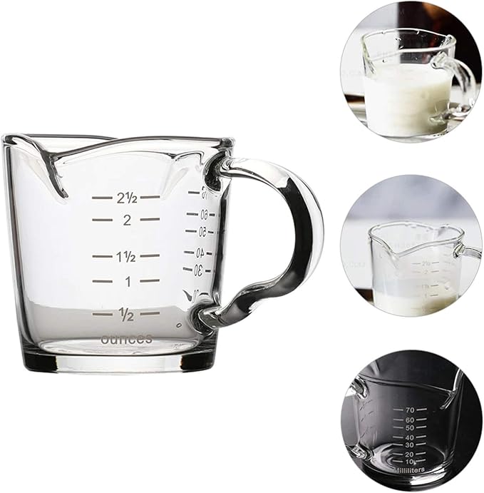 70ml Mini Glass Measuring Cup with handle 2 oz Shot Glass Espresso Jugs Measure Cup Glass Jigger Spirit Round Graduated Beaker Measuring Cup for Bar Party Wine Cocktail Drink Shaker Milk Coffee
