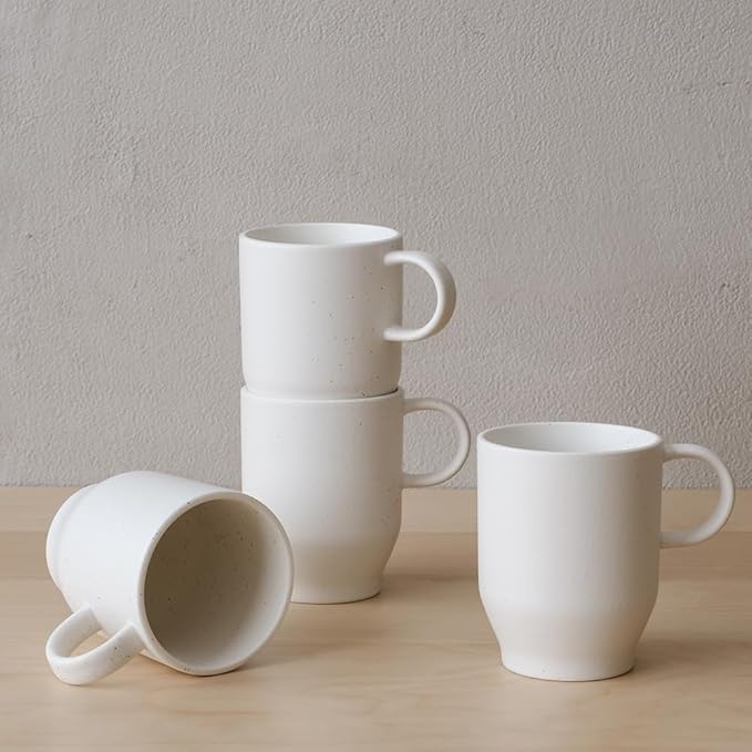 WENSHUO Mug Set of 4, Reactive Glazed Stoneware Mug, 12oz (Nacre White)