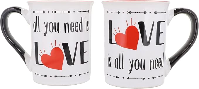 Cottage Creek Mugs | Mug Set of 2 16oz. Ceramic Coffee Cups | All You Need is Love Coffee Mugs for Men and Women | Perfect Couples Engagement, Bridal Shower, Wedding & Valentine's Day Gifts