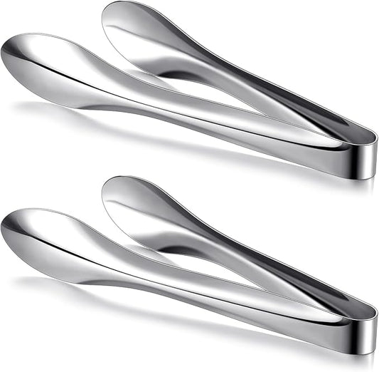 2 Pack Polished Stainless Steel Serving Tongs 9 Inch Metal Food Silver Tong for Buffet Salad BBQ Grilling Heavy Duty Kitchen Utensils for Cooking Catering Wedding Party