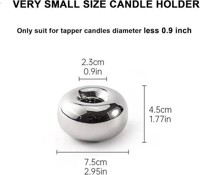 Silver Modern Doughnut Shaped Candlestick Holder, Small Decorative Taper Candle Holder for Bathtub Bedroom Livingroom，2 Pack