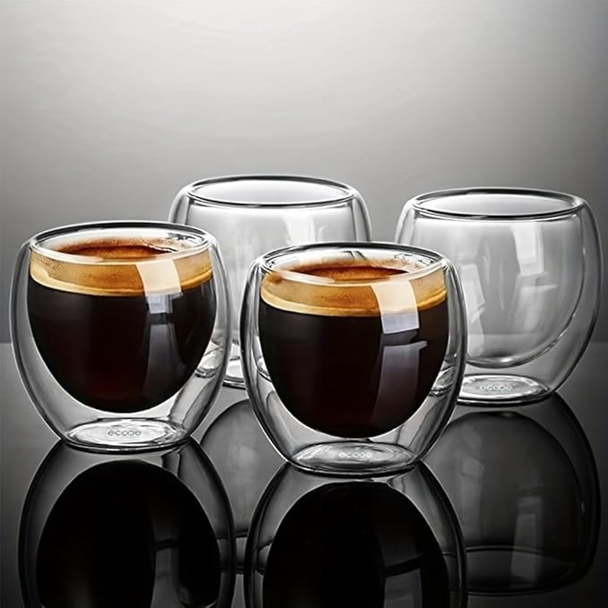 6pcs Double Walled Espresso Cups 2.7 Ounce Clear Expresso Coffee Mugs Espressos Shot Glasses Small Demitasse Cups for Espressos Machine(COLOR:Clear)