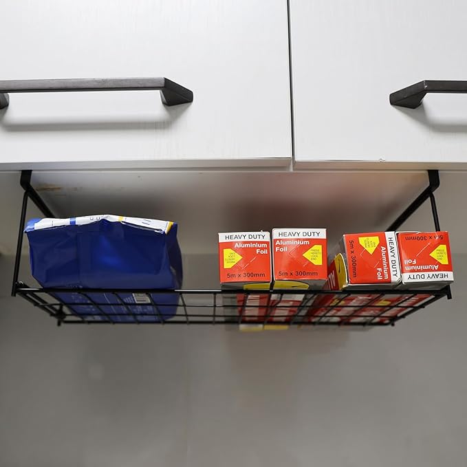 Foil and Plastic Wrap Organizer Kitchen Under Cabinet Desk Pantry Hanging Organizer Storage Foldable Rack (White