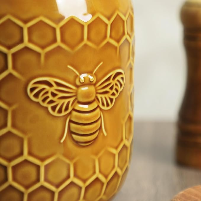 Retro Honeycomb and Bee Embossed Ceramic Kitchen Utensil Holder, Large Cooking Utensil Crocks for Kitchen Countertop, Ceramic Utensil Organizer for Spatula, Kitchen, Home Decoration