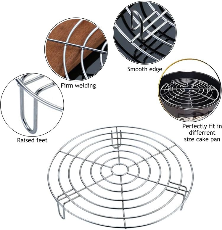 Round Cooling Rack for Steaming Set of 2 Dia 7.1" Heavy Duty Stainless Steel Steamer Rack Grilling Rack Canning Rack Cooling Rack for Baking Canning Cooking (Height 1.8"&2.8",7.1"/18cm)