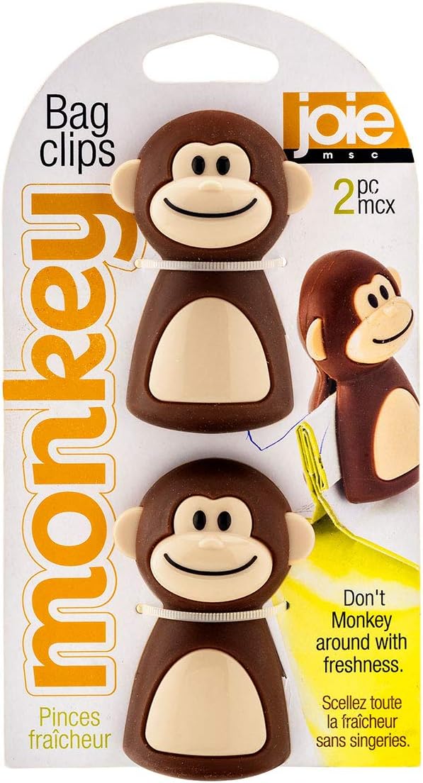 MSC International 77729 Joie Monkey Bag Clips, Set of 2, 2.75 1.75 x 1.5-Inches, BSG, Brown