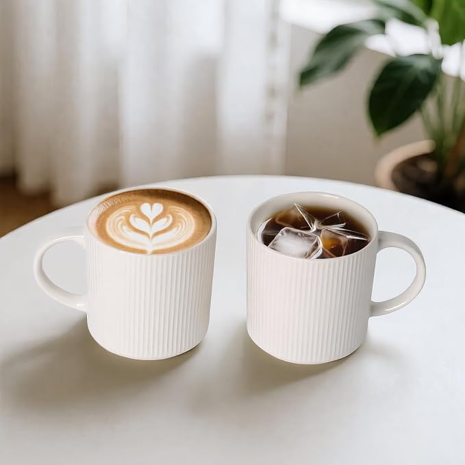 MONITO Coffee Mugs Set of 6, 16 oz Mugs Set, Ceramic Coffee Cups with Large Handles, Suitable for Lattes, Hot tea, Cappuccinos, Mochas and Cocoa,White
