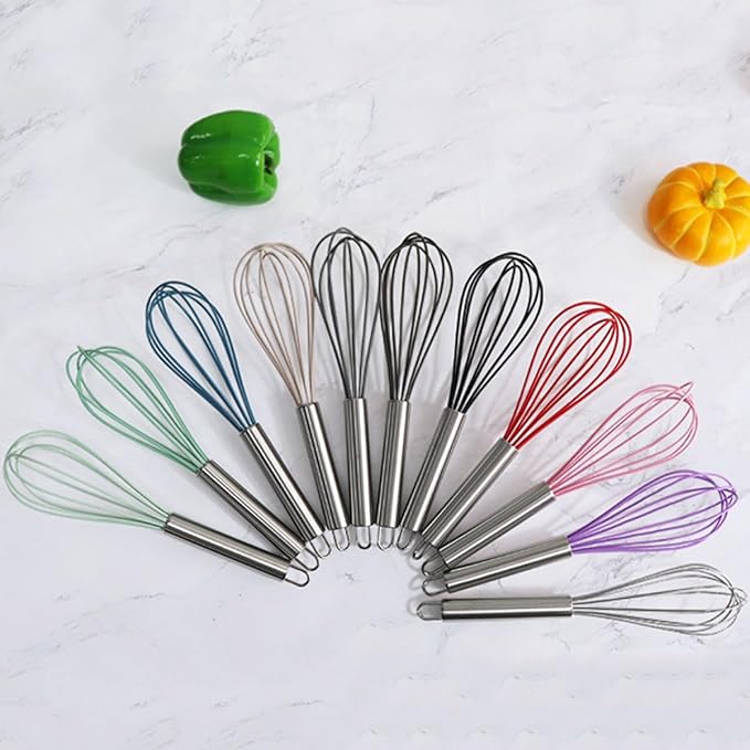 1-Piece Blue Silicone Whisk with Stainless Steel Handle BRIIEC 10-inch Egg Beater Milk Beater Balloon Whisk Manual Baking Tool for Blending Stirring Whisking and Beating