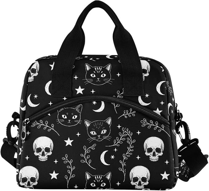 ALAZA Gothic Moon Skull Cat Lunch Box for Men Women Adults Insulated Lunch Bag Cooler Bag with Adjustable Shoulder Strap for Work Picnic Travel