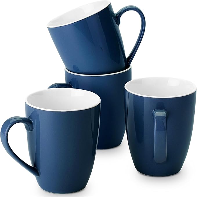 BTaT- Porcelain Coffee Mugs Set, 16 Ounces, 4 Pack, Black Ceramic Coffee Mugs with Handle, Restaurant Cups for Mocha, Tea, Cappuccino, Cocoa, Cereal, Mug Gift Set, Dishwasher Safe, Mothers Day Gift