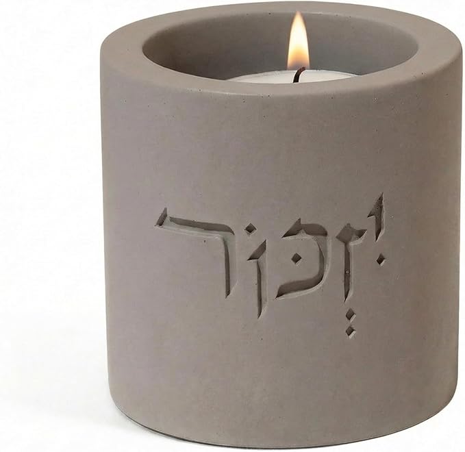 SURI Yizkor Remembrance Candle Holder – Modern Concrete Tea Light Holder for Jewish Memorial Home Decor, Yahrzeit & Yom Kippur, Ner Neshama Tradition