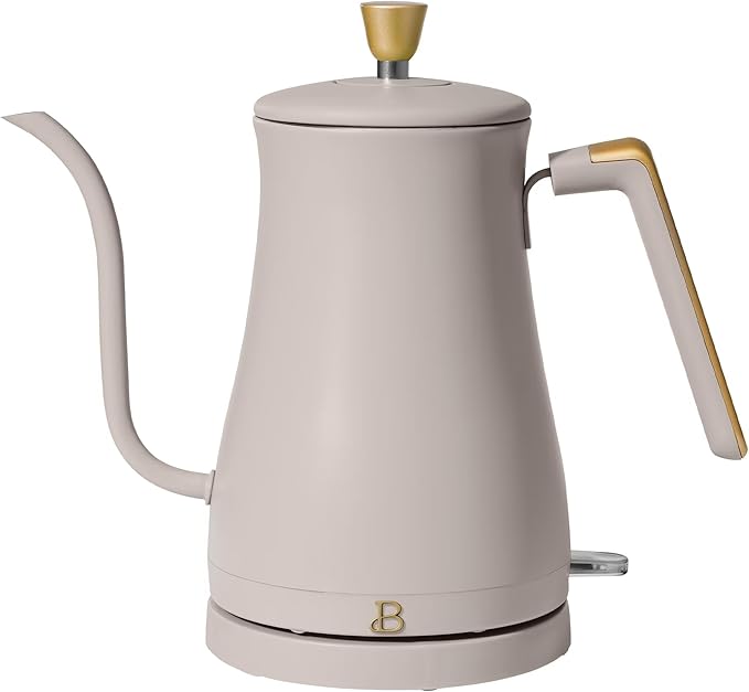 Electric Gooseneck Kettle 1 Liter 1200W Fast Boil with Precision Pour Spout, Stainless Steel Interior, Auto Shut-Off & 360° Swivel Base (Porcini Taupe)
