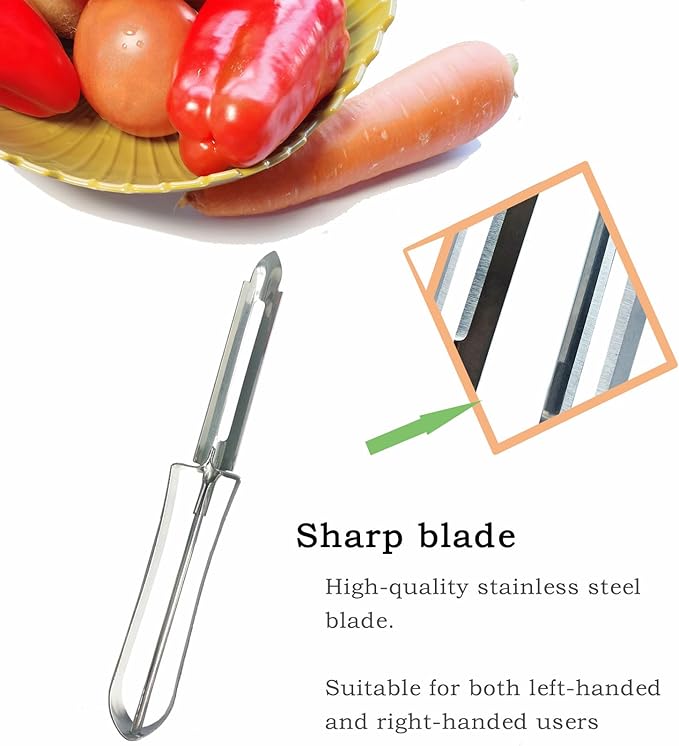 Stainless Steel Vegetable & Fruit Peeler Sharp Blade for Peeling (Potatoes, Apples, Carrots), Ergonomic Non-Slip Handle, Dishwasher Safe Kitchen Tool 2pcs
