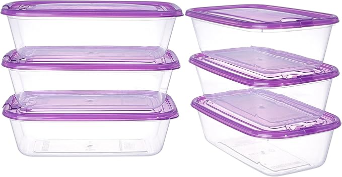 KIGI Food Containers with Lids, BPA Free Plastic, Clear & Stackable, Reusable Plastic Containers with Snap-on Lids for Leftovers, Microwave & Freezer Safe (20 oz 6 PACK)