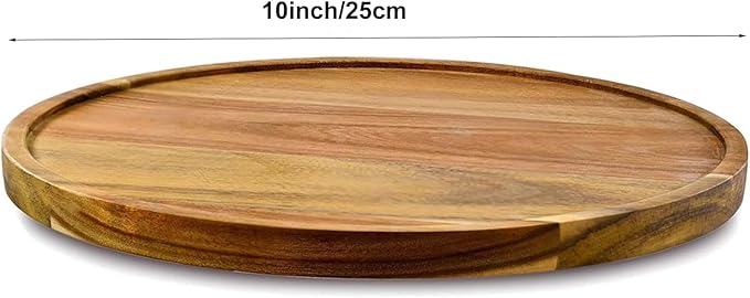 Wooden Plates for Food,Round Wooden Decorative Serving Trays for Coffee Table Home Decor,Wood Kitchen Counter Tray Serving Cheese Snack Trays,Candle Tray Appetizer Charcuterie Board 10inch,2pcs
