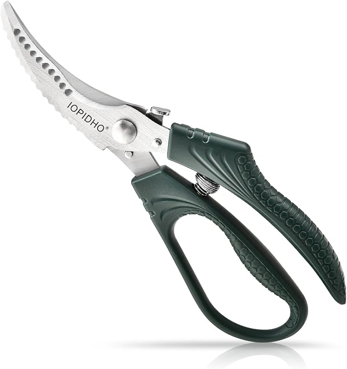 Poultry Shears, Heavy Duty Kitchen Shears | Non-Slip Handle & Safety Lock, All Purpose for Chicken, Meat, Turkey, Fish, Vegetables, Spring Loaded, Dishwasher Safe