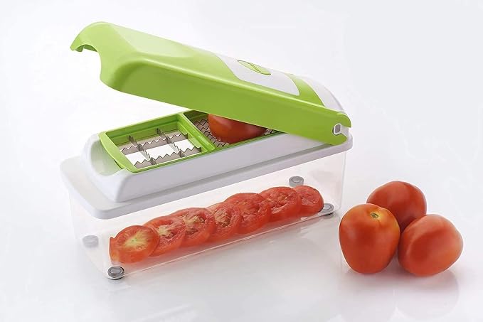 12-in-1 Vegetable Chopper and Spiralizer, 12 Premiun SS Steel Blades Heavy Duty Build with Container, Cheese Grater, Fruit Slicer, Mandoline Slicer, Onion Mincer, French Fry And Salad Cutter(Green)