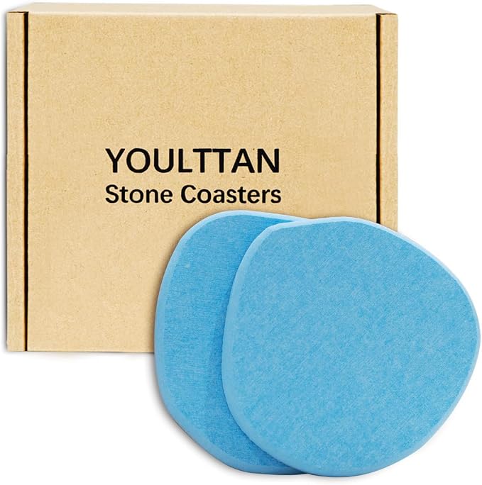 Diatomaceous Earth Coasters,3.9"x3.9", Quick-Dry, Absorbent, Heat-Resistant, Modern Stone Design, Dark Gray, Irregular Shape (2, Blue)