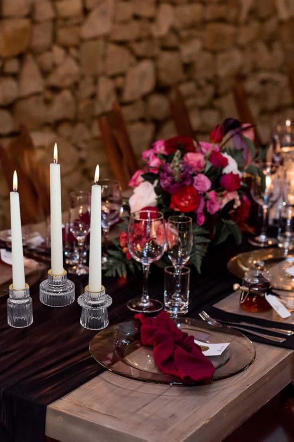 Vixdonos Taper Glass Candlestick Holders Tealight Candle Holders for Table Centerpieces, Wedding Decor and Dinner Party (6 Pcs, Gold Rim Clear)