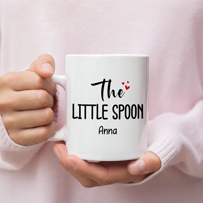 Personalized Couple Coffee Mugs Set Design For Couple, Set Of 2, Custom Name Couple Mug, Big Spoon Little Spoon Couples Coffee Cup Gifts For Anniversary, Love Gifts, Couple Cup, White 11oz 15oz