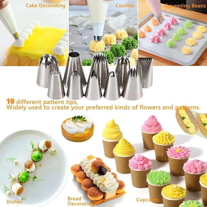 25 Pcs Extra Large Piping Tip Set, Stainless Steel Frosting Piping Kit,Pastry Cake Decorating Tips Baking Tools For Cookies Cupcake Decorating Kit (902 234 113 1M 190 D63 1D 9FT 1C R16L)