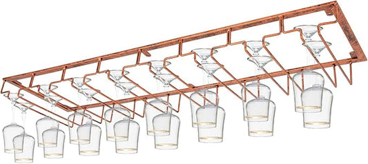 CNCEST Wine Glass Rack Under Cabinet, 8 Row Extreme Large Stemware Hanger, Metal Wine Glass, DIY Bar Glass Storage Rack Holder (80cm-Bronze)