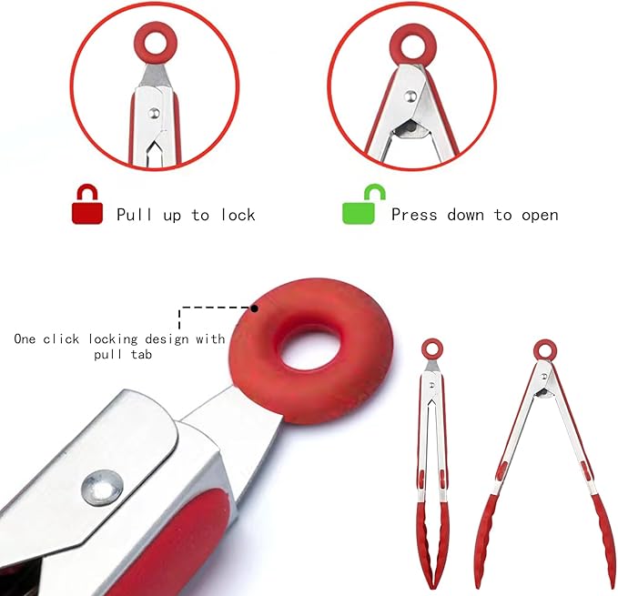 Kitchen Tongs with Silicone Tips 12-9Inch Stainless Steel Tongs for Cooking Heat Resistant Silicone Cooking Tongs Perfect for Grilling, Salad, and Canning,Link 2ps (red)