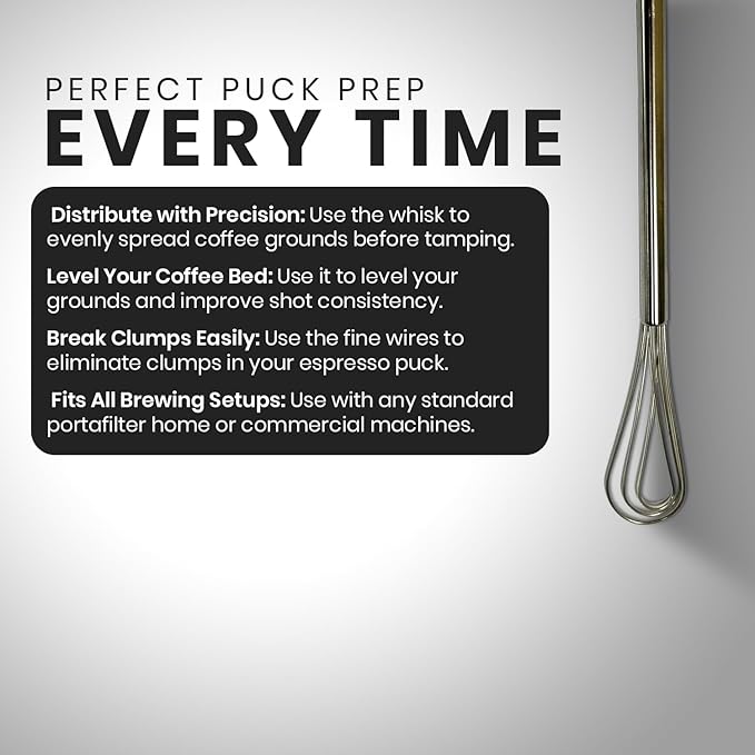 Rattleware 11” Long Handle Stainless Steel Espresso Flat Coffee Whisk – Silver Barista Kitchen Tool for Clump-Free Mixing, Durable Premium Quality for Home, Cafe, or Commercial Coffee Preparation