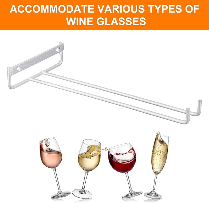 uxcell 2Pcs Wine Glass Rack, 10.43 Inch Iron Wine Glasses Rack Under Cabinet Stemware Rack - Wall Mountable Wine Glass Holder Storage Hanger for Bars Coffee Restaurants Kitchens, Silver