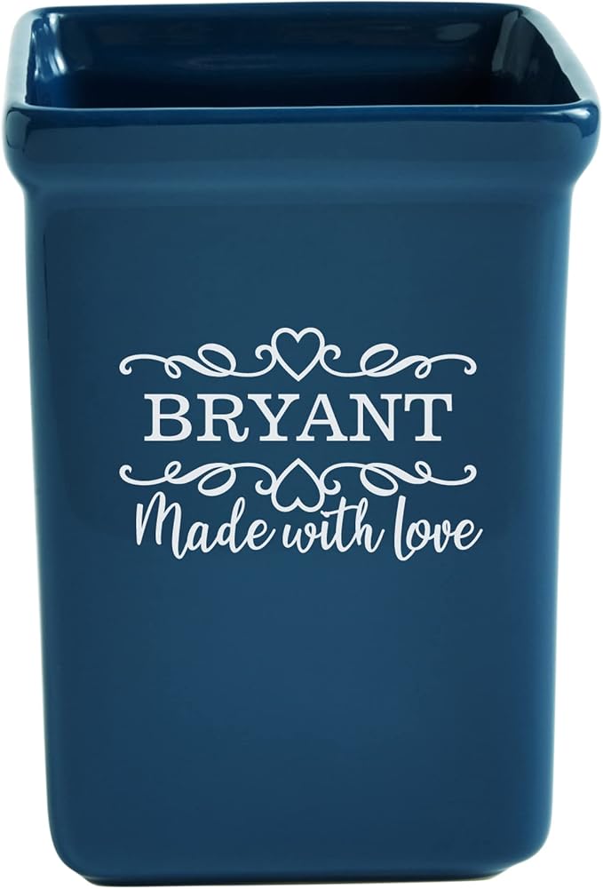Let's Make Memories Personalized Made With Love Stoneware Utensil Holder - For Mothers Day - For Mom Grandma Wife Mother in Law - Cookware - For Her - Utensil Holder - Navy