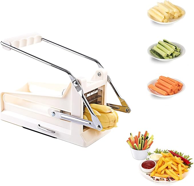 French Fry Cutter, Potato Slicer French Fries with 2 Different Sizes Stainless Steel Blades and No-Slip Suction Base for Potatoes Carrots Cucumbers