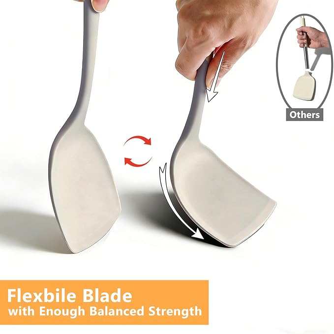 Silicone Spatula Turner Set, 600°F High Heat Resistant Spatulas for Cooking, BPA Free, Large Flexible Kitchen Utensils Flipping Eggs, Pancakes, Fish, Burgers, Dishwasher Safe (4 Pack, Khaki)