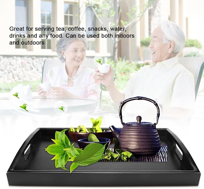 14 Inches Large Wooden Serving Tray with Handle Multipurpose Smooth Finish Tea Coffee Snacks Breakfast Tray for Home Office