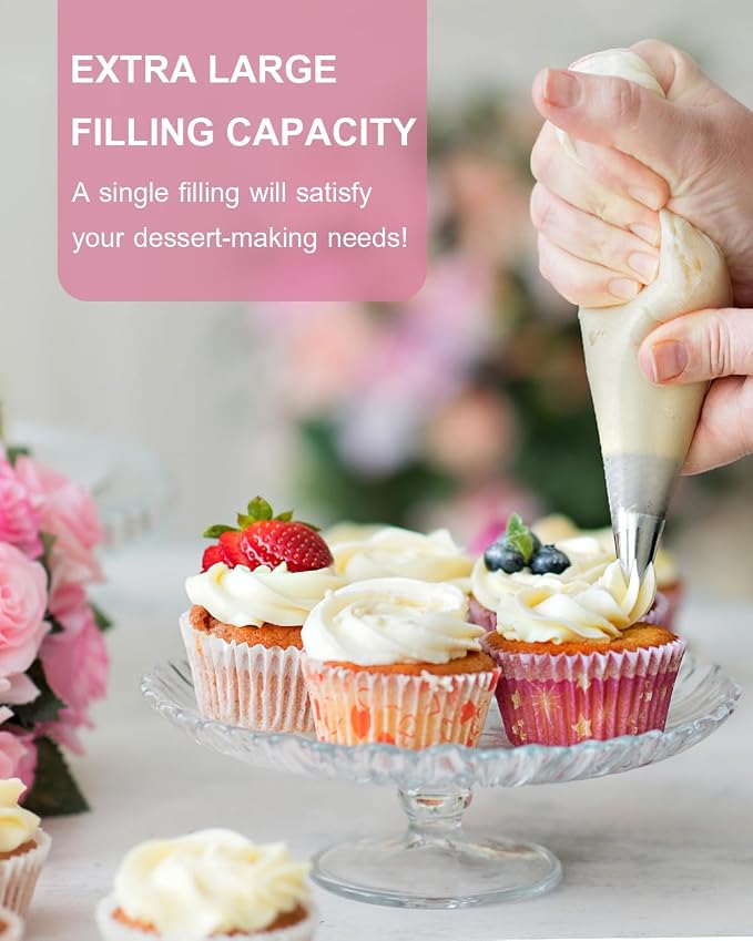 21 Inch Extra Large Piping Bags Disposable, 100 Pieces Icing Bags, Tipless Piping Bags, Thickened Pastry Bags, Non-Slip & Anti-Burst, Frosting Piping Bags for Cakes Cookies Decoration