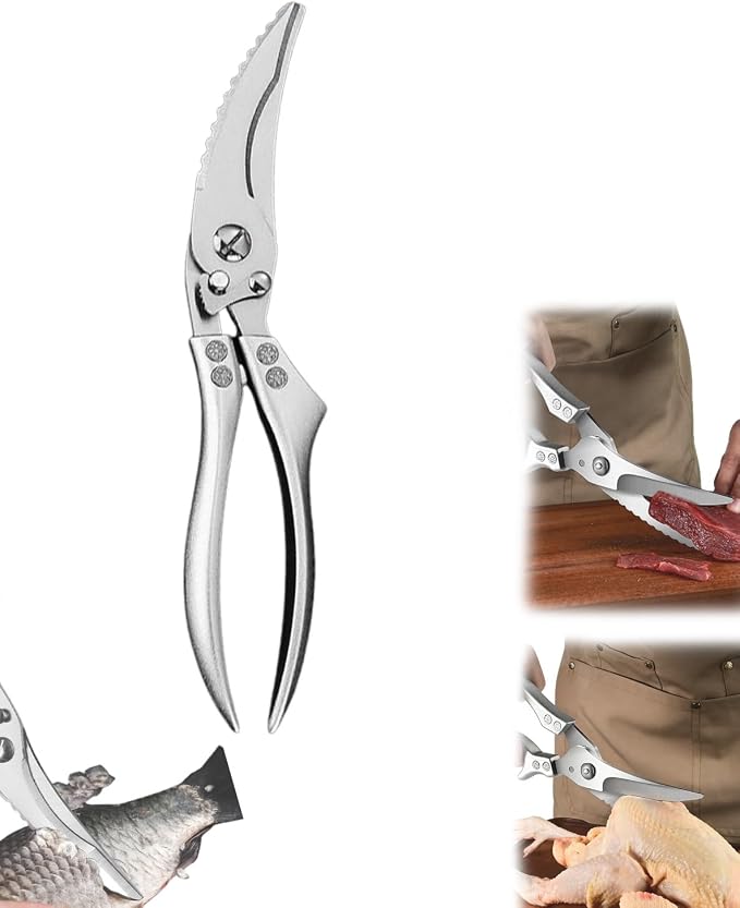 Stainless Steel Bone-Cut Kitchen Scissors, Heavy Duty Kitchen Scissors for Bone Cutting, Poultry Shears with Spring Loaded Handle, Multi-Function Snips for Chicken, Meat, Fish, Vegetables (Style B)