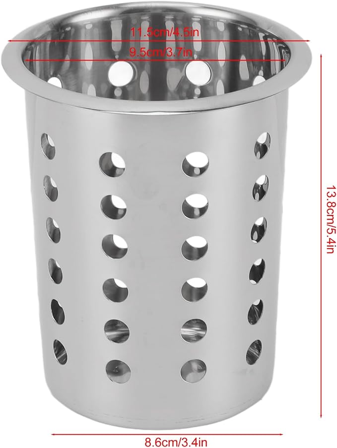 Luqeeg Stainless Steel Utensil Holder, Large Capacity Cutlery Storage, Flatware Cylinder with Simple Stylish Design for Countertop Kitchen Table Dining Table (With Holes)