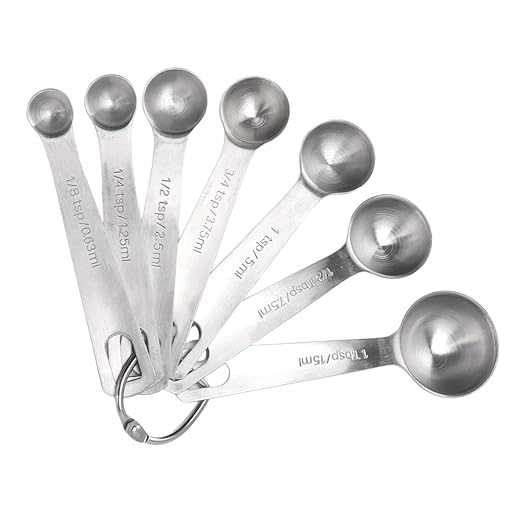 Stainless Steel Measuring Spoons Set 7 Piece Stackable Baking Tools with Scale Marking for Precise Measuring in Kitchen Cooking Baking