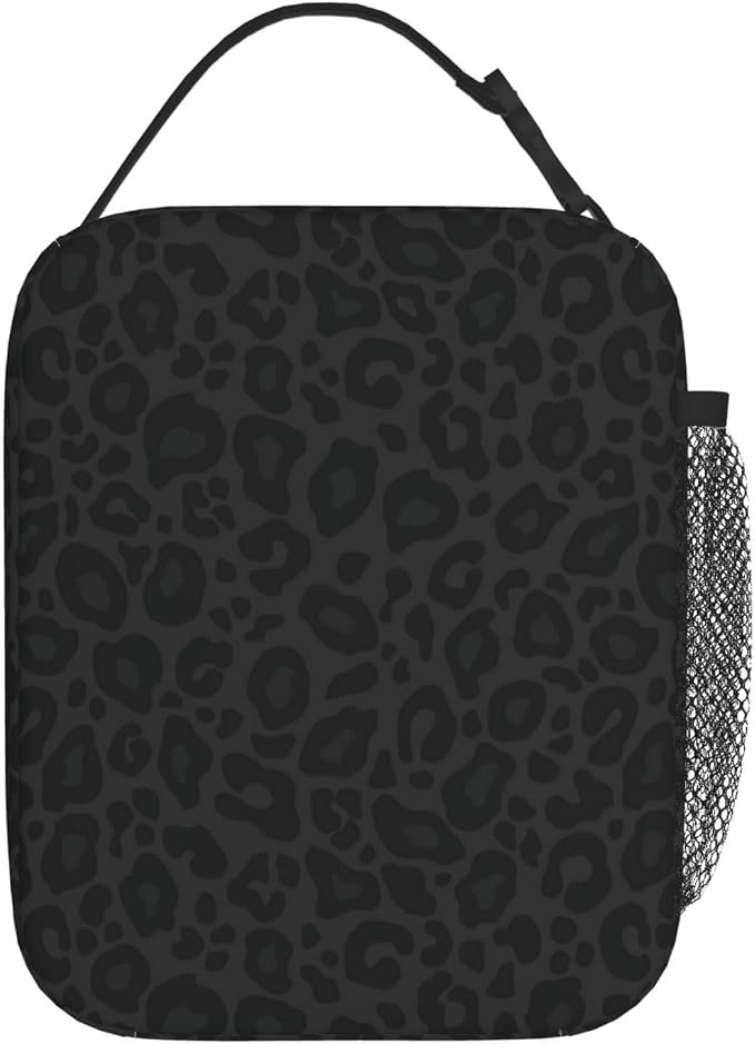 Black Leopard Cheetah Print Animal Skin Print Insulated Lunch Bag Portable Reusable Zipper Lunch Box For Men Women Work Picnic Travel Camping