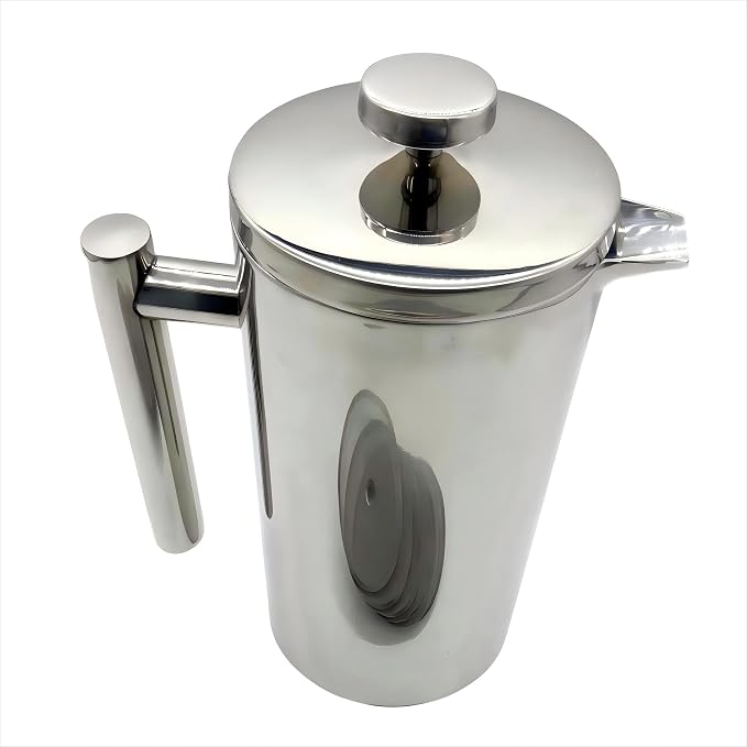 Stainless Steel French Press Coffee Maker, 34oz/1L, 5 Pack Filter | 304 Rust-Proof Metal Press, Thermal Insulated, Heat-Resistant Ergonomic Handle, BPA Free, Dishwasher Safe