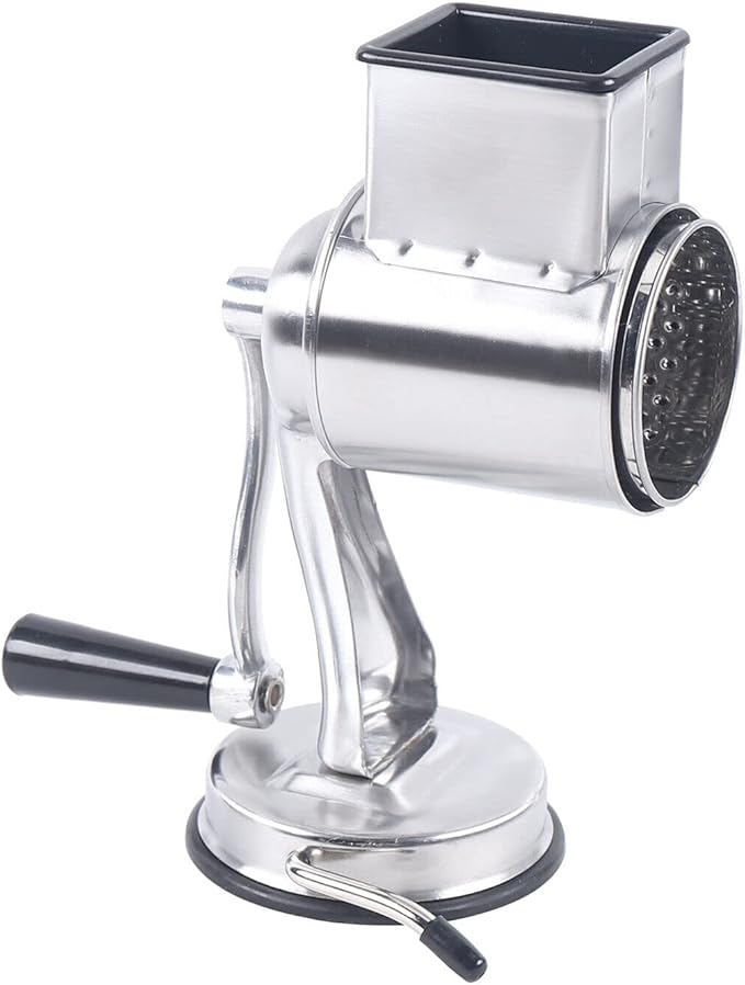 DYNAMI 5 in 1 Stainless Steel Rotary Grater,Kitchen Grater Vegetable Slicer,Cheese Rotary Chopper Food Mills With 5 Stainless Drum,for Home Kitchen Restaurant (Suction cup type, Not for Hard Cheeses)