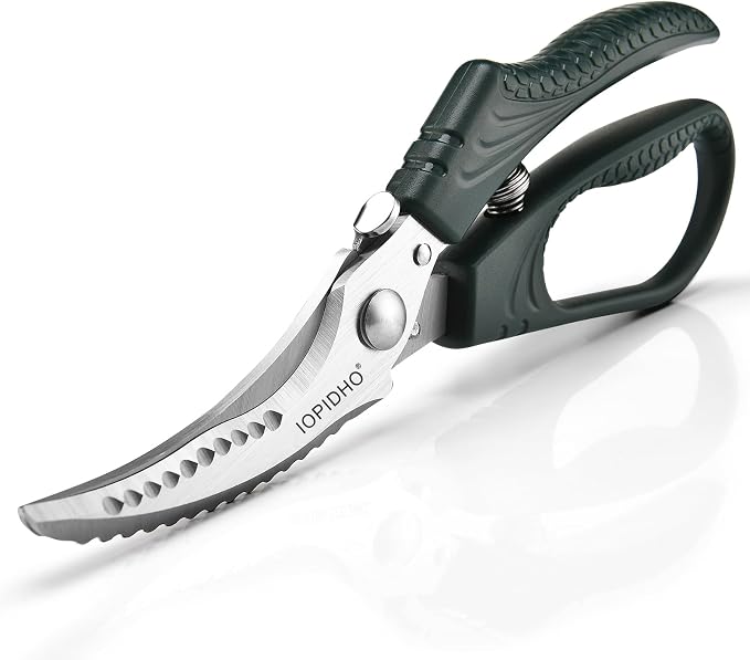 Poultry Shears, Heavy Duty Kitchen Shears | Non-Slip Handle & Safety Lock, All Purpose for Chicken, Meat, Turkey, Fish, Vegetables, Spring Loaded, Dishwasher Safe
