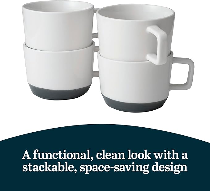 Libbey Austin Basalt Blue Porcelain Coffee Mugs, Modern Colorblocked Large Coffee Mugs Set of 4, Stackable Ceramic Mug Set for Holidays, Daily Use